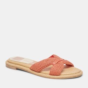 DOLCE VITA Raffia Bow Slide Sandals Orange & Cream NWOT Size 7.5